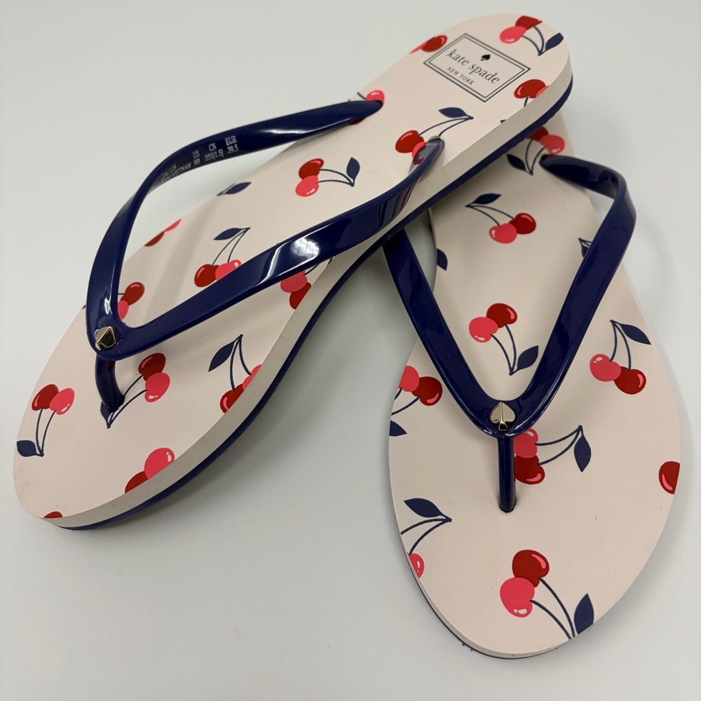 kate spade Cherry Print Flip Flops with Navy Straps
